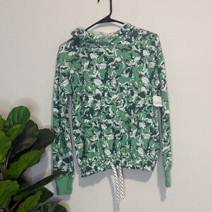 NWT Zella Green white print hoodie with drawstring waist XL (14/16)